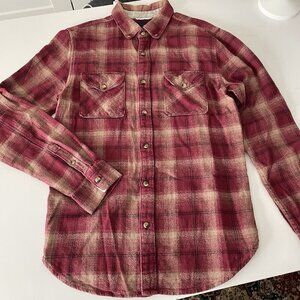 Roark Revival Shirt Mens Small Red Beige Plaid Flannel Button Down Outdoor